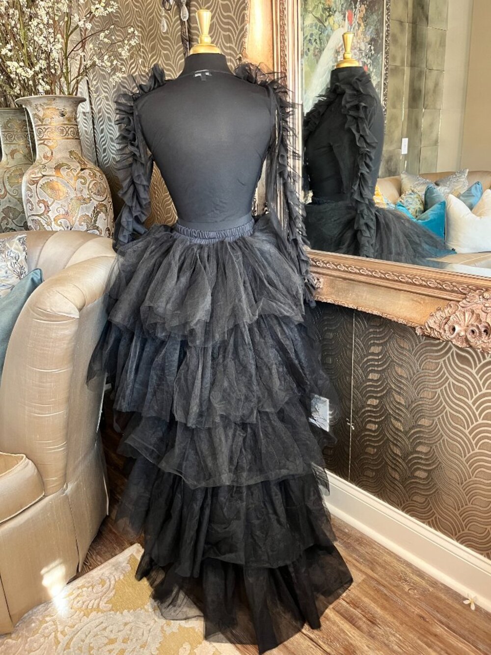 AKIRA Black High Low Ruffled Tulle Skirt Only - Picture 2 of 5